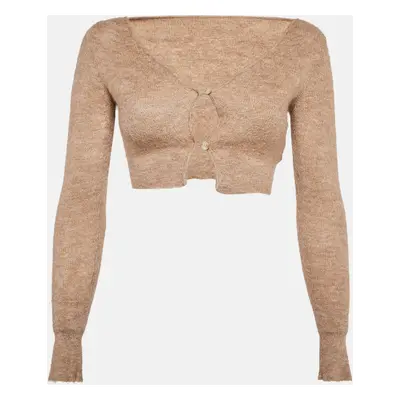 Jacquemus Beige Rib Knit Mohair Blend Crop Cardigan