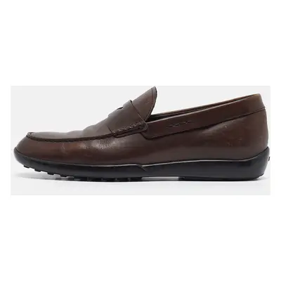 Tod's Brown Leather Gommino Penny Slip On Loafers Size