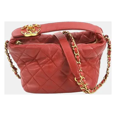 Chanel Red Leather CC Hobo Bag