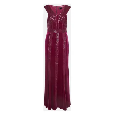 Tadashi Shoji Pink Sequin Embellished Stretch Velvet Rhea Gown