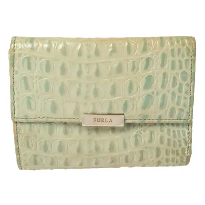 Furla Mint Green Croc Embossed Leather Compact Wallet