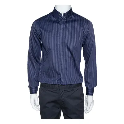 Giorgio Armani Navy Blue Pinstriped Cotton Long Sleeve Shirt