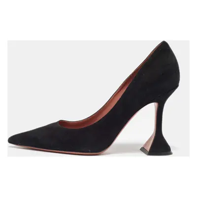 Amina Muaddi Black Suede Ami Pointed Toe Pumps Size 36.5