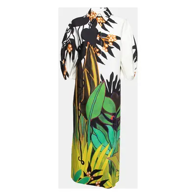 Valentino White Jungle Print Cotton Puff Sleeve Long Dress