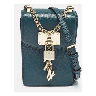 Dkny Teal Green Leather Elissa North South Crossbody Bag