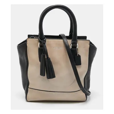 Coach Black/Beige Leather Tassel Tote