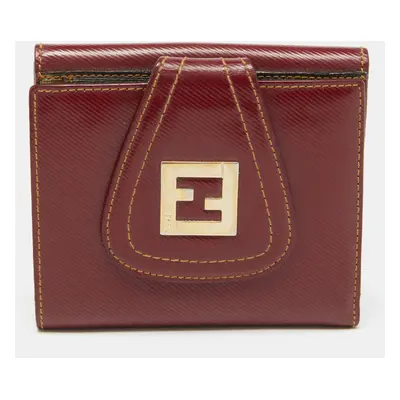 Fendi Red Coated Canvas Compact Flap Wallet