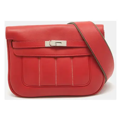 Hermes Rouge Tomate Swift Leather Palladium Finish Berline Bag