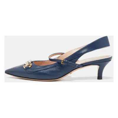 Gucci Blue Leather Zumi Slingback Kitten Pump Size