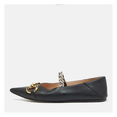 Gucci Black Leather Horsebit Collapsable Ballet Flats Size