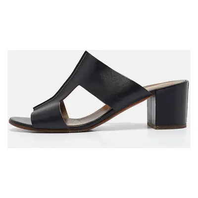 Hermes Black Leather Ostia Slide Sandals Size