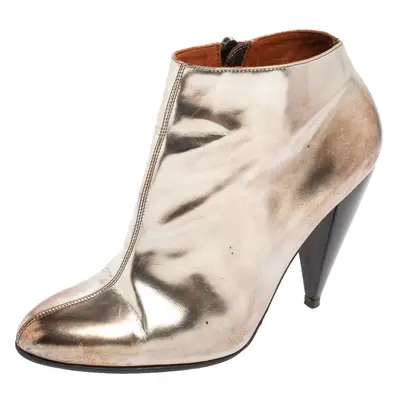 Lanvin Silver/Brown Leather Pointed Toe Booties Size 37.5