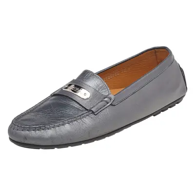 Ralph Lauren Collection Metallic Grey Leather Slip On Loafers Size