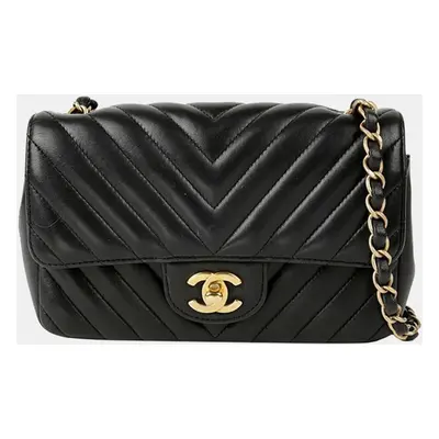 Chanel Black Chevron Lambskin Leather Mini Classic Single Flap Shoulder Bag