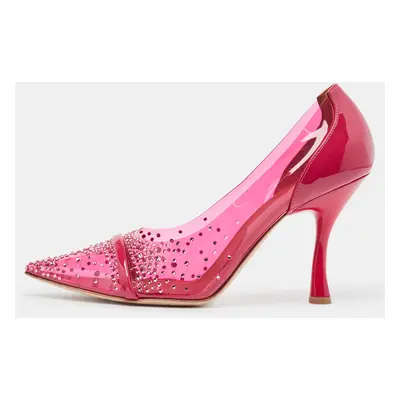 Malone Souliers Pink PVC and Patent Joan Crystal Embellished Pumps Size