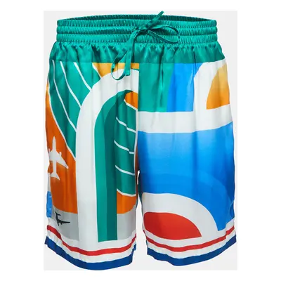 Casablanca Multicolor Logo Print Silk Drawstring Shorts