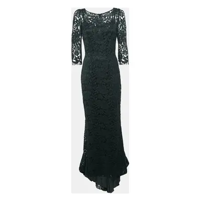 Dolce & Gabbana Black Floral Lace Full Sleeve Maxi Dress