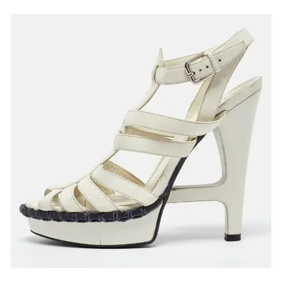 Yves Saint Laurent White Leather Strappy Platform Ankle Strap Sandals Size