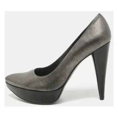 Stuart Weitzman Metallic Grey Leather Platform Pumps Size