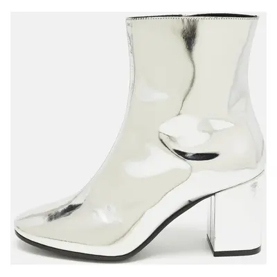 Balenciaga Silver Patent Leather Zip Ankle Boots Size