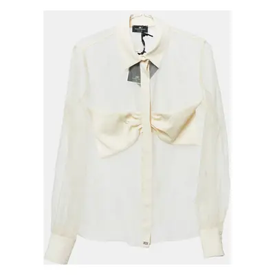 Elisabetta Franchi Beige Bow Detail Organza Sheer Shirt