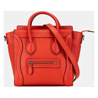 Celine Red Nano Luggage Tote Leather Satchel