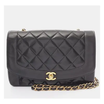 Chanel Black Lambskin Matelasse Diana Flap Shoulder Bag