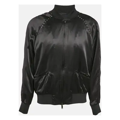 Valentino Black Rockstud Satin Bomber Jacket