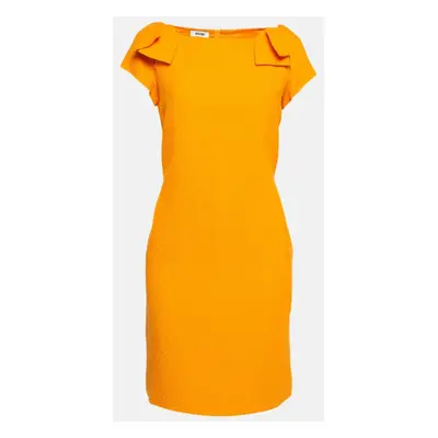 Moschino Orange Textured Cotton Blend Tulip Petal Sheath Dress