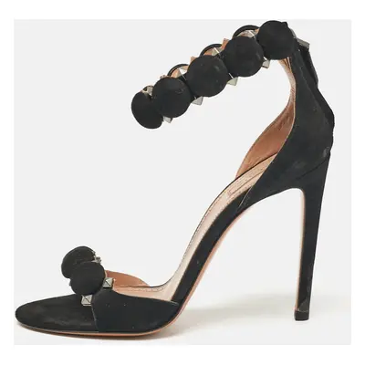 Alaia Black Suede Bombe Ankle Strap Sandals Size