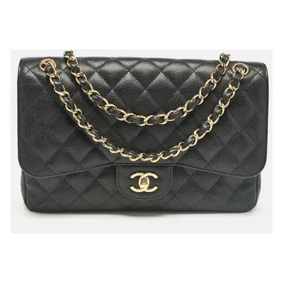 Chanel Black Caviar Leather Jumbo Classic Double Flap Bag