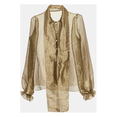 Dolce & Gabbana Metallic Organza Tie-up Neck Button Front Blouse