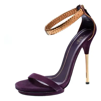 Gucci Purple Suede And Metallic Python Kelis Ankle Strap Sandals Size