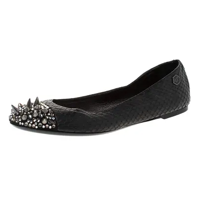 Philipp Plein Black Python Spike Ballet Flats Size 38.5