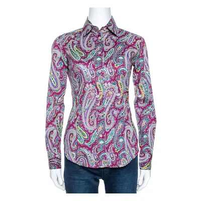 Etro Purple Paisley Print Stretch Cotton Long Sleeve Shirt