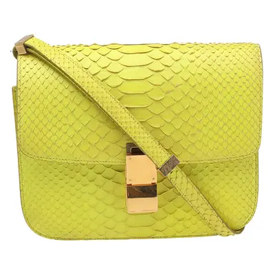 Celine Neon Yellow Python Leather Medium Box Shoulder Bag