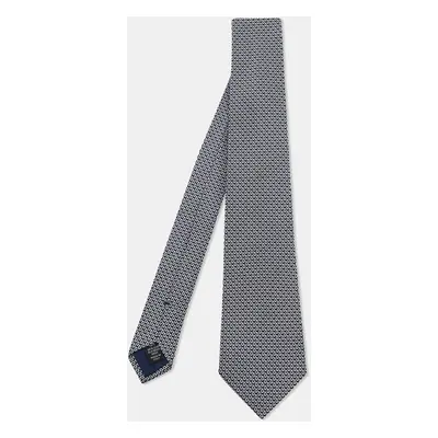 Ermenegildo Zegna Navy Blue/White Jacquard Silk Tie