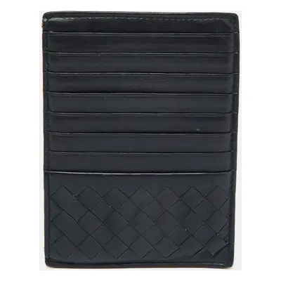 Bottega Veneta Dark Blue Intrecciato Leather Zip Card Holder