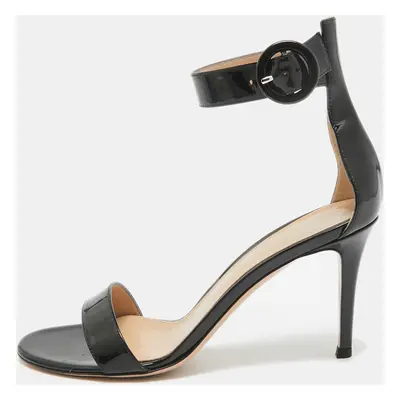 Gianvito Rossi Black Patent Leather Ankle Strap Sandals Size