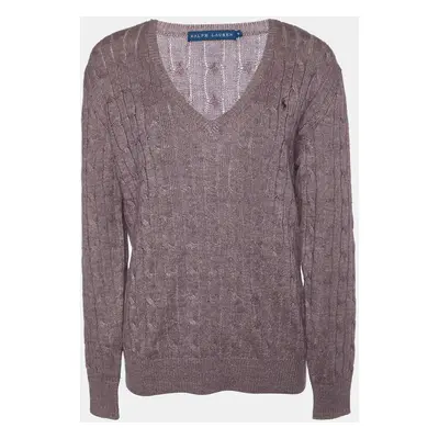 Ralph Lauren Purple Linen & Alpaca Knit V-Neck Sweater