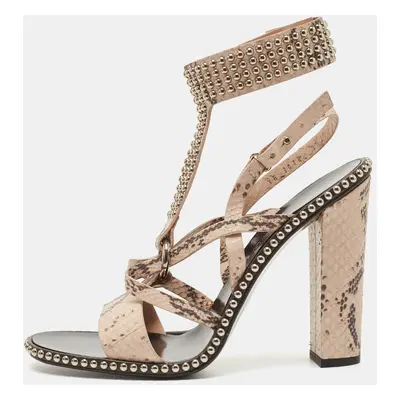 Salvatore Ferragamo Beige Python Leather Studded Ankle Cuff Sandals Size