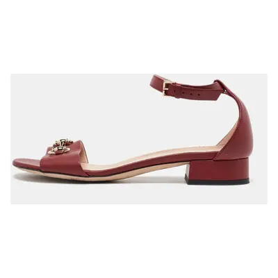 Gucci Red Leather Horsebit Ankle Strap Sandals Size