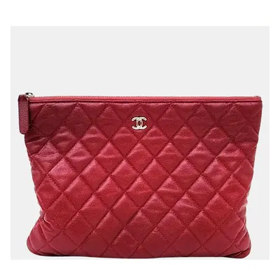 Chanel Red Caviar Clutch New Medium