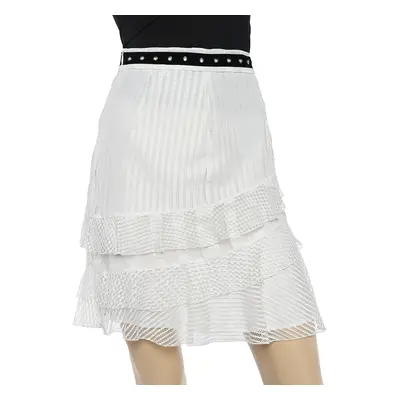 Just Cavalli White Lace Overlay Ruffle Tiered Skirt