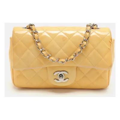 Chanel Yellow Patent Leather Mini Rectangle Classic Single Flap bag