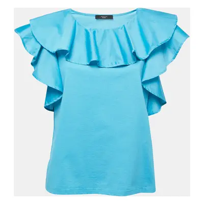 Weekend Max Mara Blue Knit Ruffle Detailed Blouse