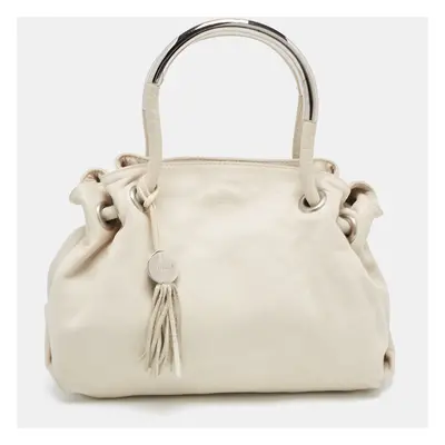 Furla Off White Leather Metal Handle Bag