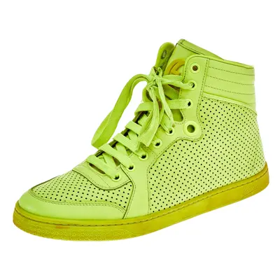 Gucci Neon Green Perforated Leather Lace Up High Top Sneakers Size 38.5