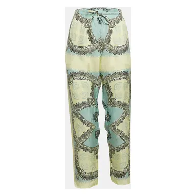 Valentino Turquoise/Yellow Printed Silk Straight Pants