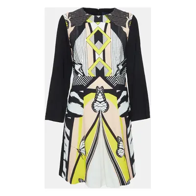 Class by Roberto Cavalli Black Printed Crepe Long Sleeve Mini Dress